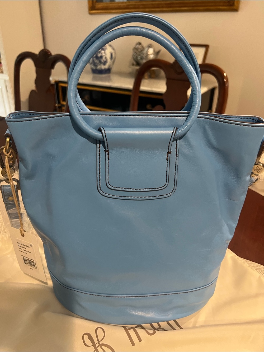 HOBO Sky Blue Leather Bucket Tote with Round Handles - Picture 2 of 8